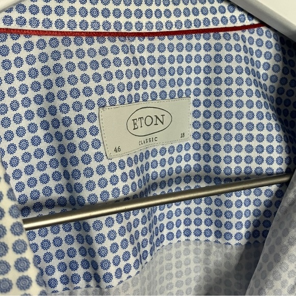 Eton Classic Signature Twill Dress Shirt 46 18 Button Up Cotton Microprint Blue - Picture 3 of 5